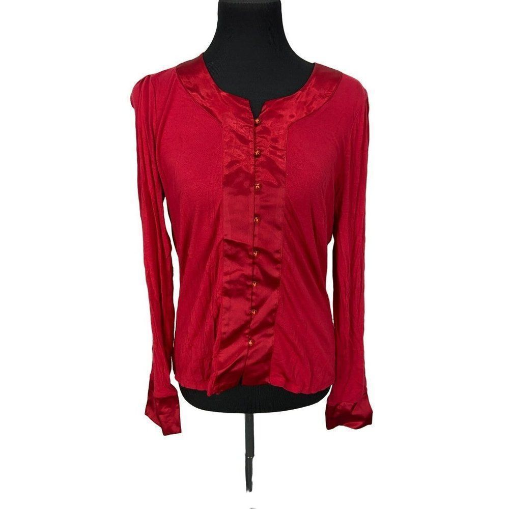 Maxime Woman Business Casual Formal Long Sleeve Blouse Size Large Red‎ Button Up